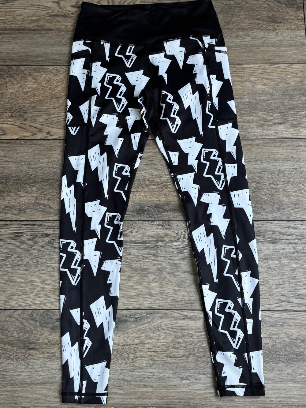 CVG Constantly Varied Gear Full Length Leggings Lightning Bolts Black White XS